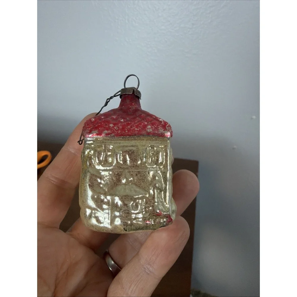 Antique Germany Mercury Glass Christmas Figural Ornament Cottage House